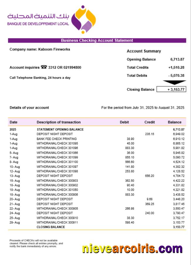 Banque de Developement Local (BDL) business statement